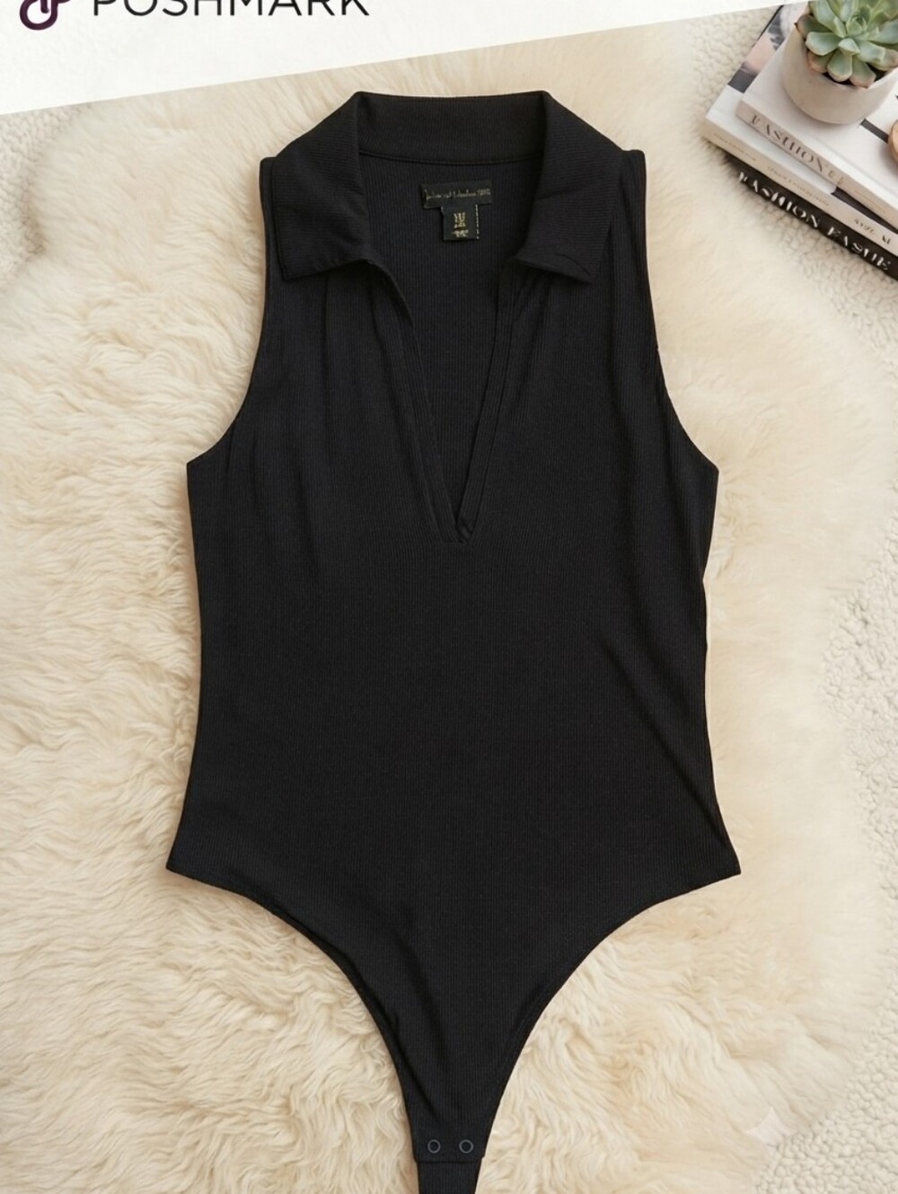 House of Harlow 1960 Black Sleeveless Collared Bodysuit Sz Med